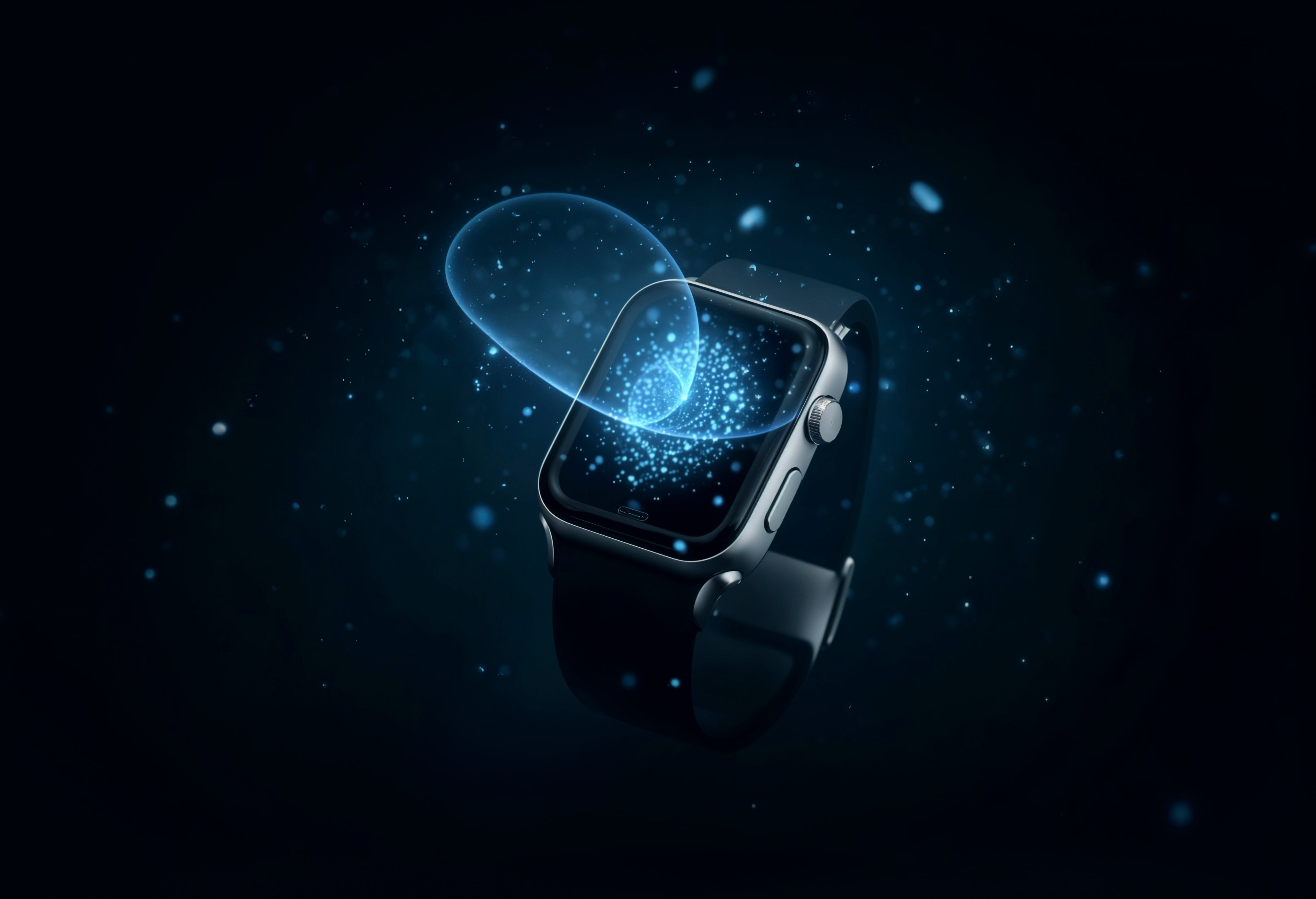 Smartwatch with a transparent screen protector on a dark background