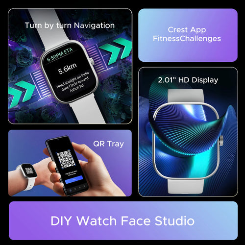 boAt 3 w/ Turn By Turn Navigation, 2.01" Screen, Crest App, QR Code Tray Smartwatch